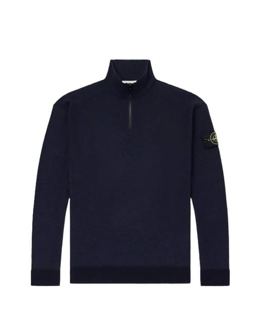 Stone Island Blue Logo-Appliquéd Zip-Up Sweater for men