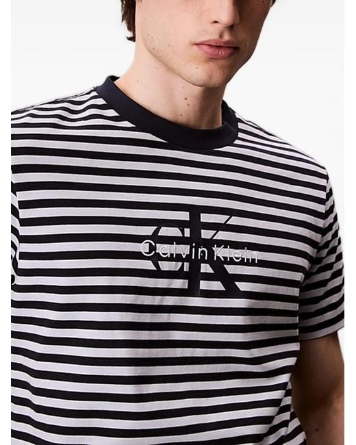 Calvin Klein Gray Striped Logo T-Shirt for men