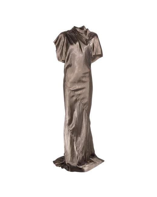 Rick Owens Natural Short-Sleeve Draped-Design Maxi Dress