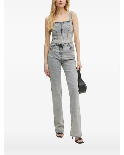 Patrizia Pepe Gray Zip-Front Denim Top