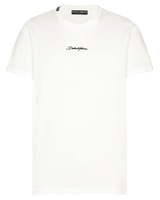 Dolce & Gabbana White Cotton T-shirt With Front Printed Logo for men
