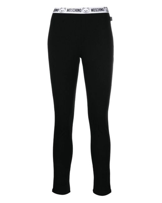 Moschino Black Flocked Logo-waistband Cotton leggings