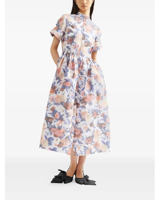 Erdem フローラル ショートスリーブ ドレス White