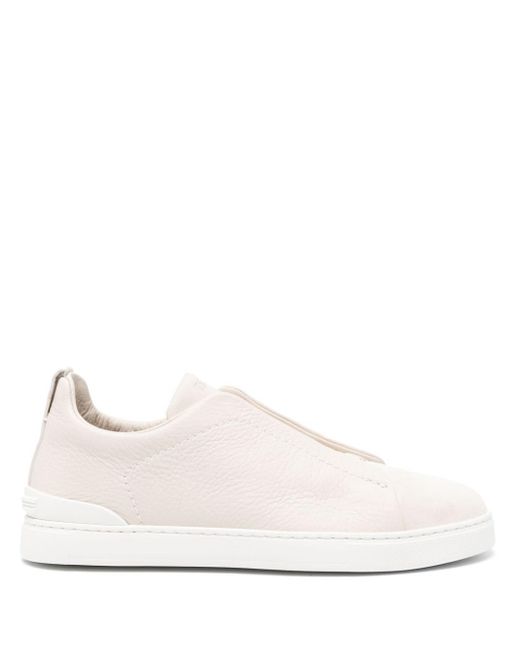 Zegna Pink Triple Stitch Leather Sneakers for men