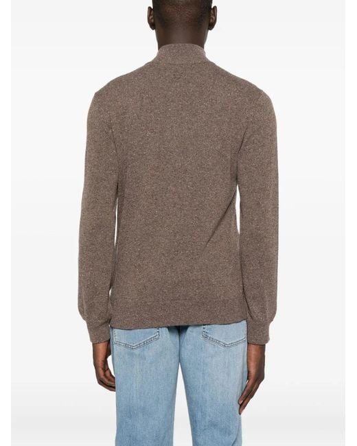 Canali Brown Half-Zip Wool Sweater for men