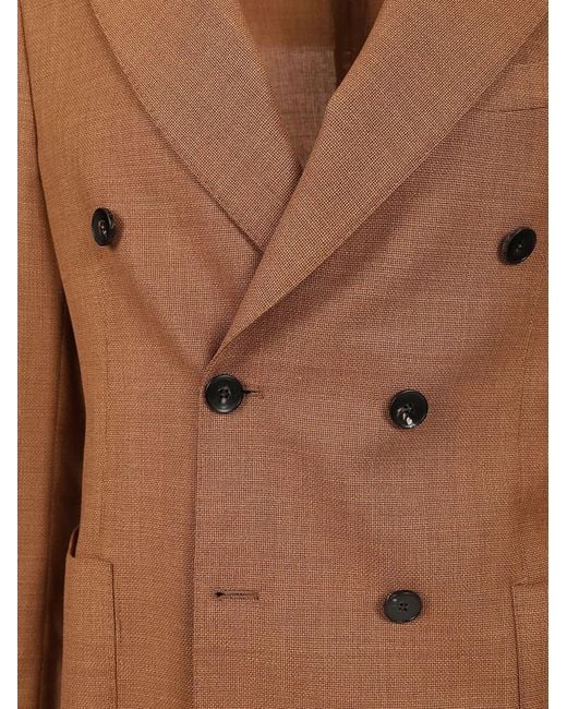 Guarinucci Brown Double-Breasted Wool Blazer for men