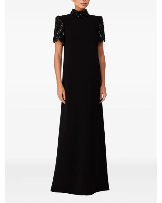 Jenny Packham Black Sequin-Embellished High-Neck Maxi Dress