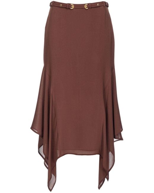 Pinko Brown Belted Asymmetric Midi Skirt