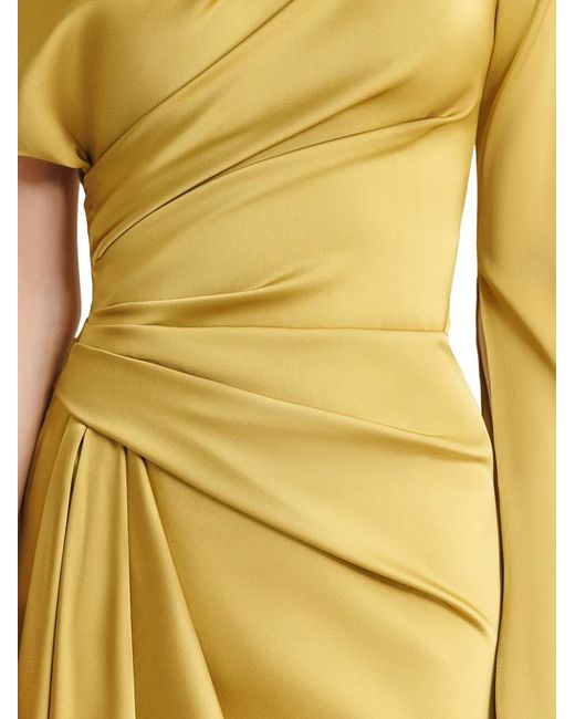 Gemy Maalouf Metallic Asymmetrical-Neckline Draped Dress
