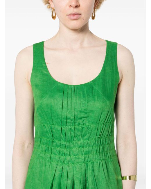 Tory Burch Geplooide Linnen Midi-jurk in het Green