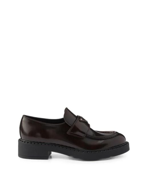 Prada Black Chocolate Brushed Leather Loafers