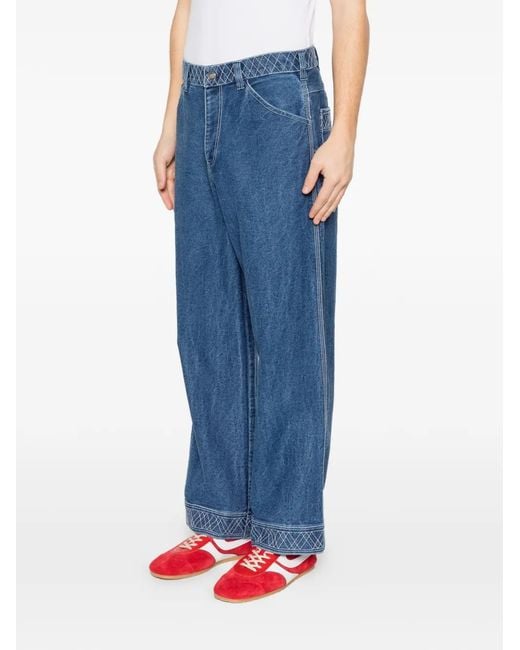 Bode Blue Embroidered Trousers for men