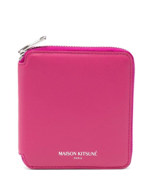 Maison Kitsuné Pink Logo-print Calf-leather Wallet