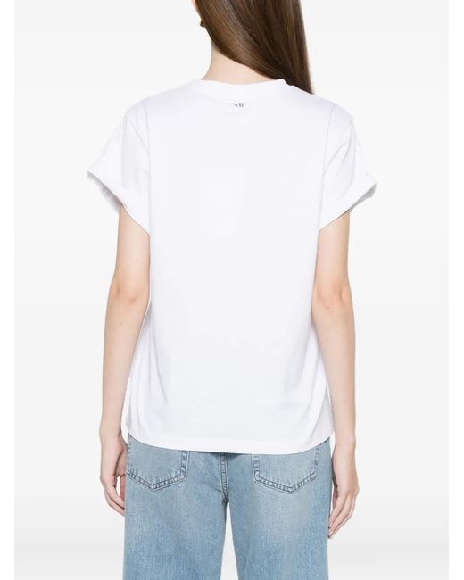 Victoria Beckham White Solid Crew Neck T-Shirt