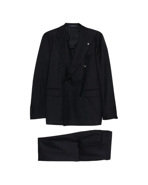 Tagliatore Black Flap Pockets Double Breasted Suit for men