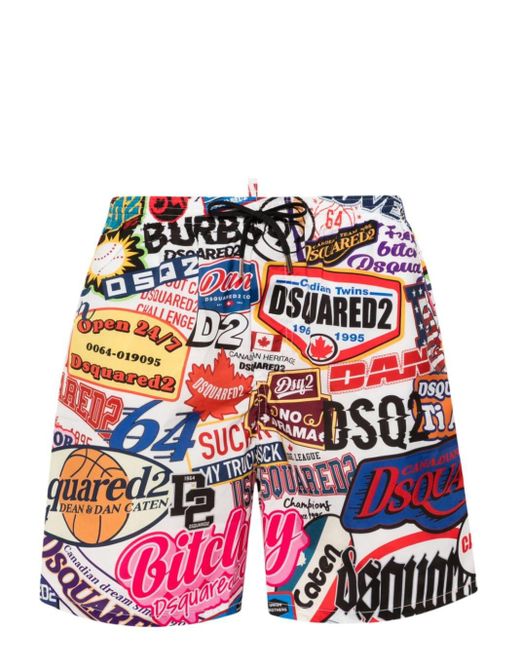 DSquared² Red Graphic-print Swim Shorts for men