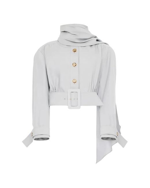 Chloé White Cropped Scarf-Detail Belted Jacket