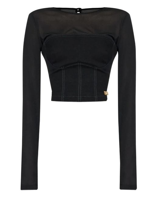 Top estilo corsé con panel de malla Versace Jeans Couture de color Black