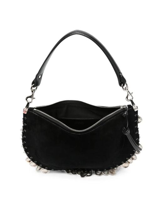 Isabel Marant Black Oskan Coin-Embellished Suede Shoulder Bag