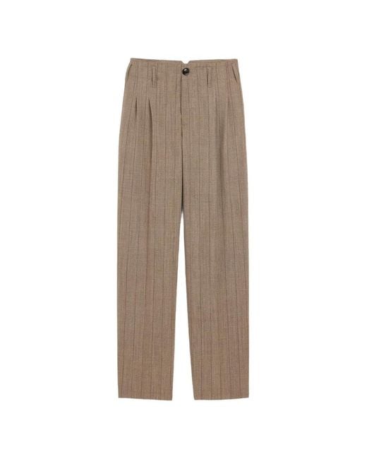 AMI Natural Striped Wool Two-Pleats Trousers