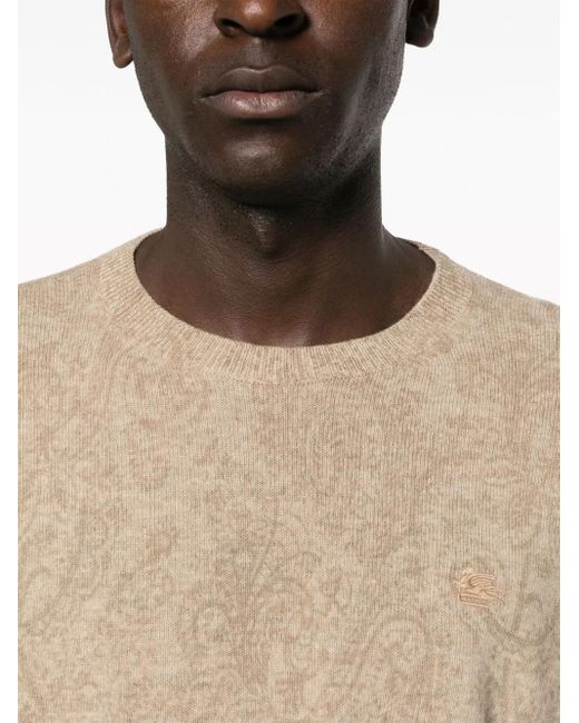 Etro Natural Logo-Embroidered Wool Jumper for men