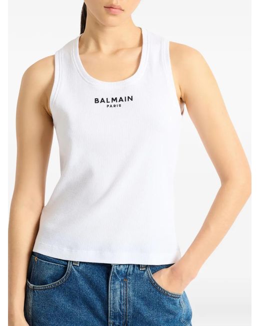 Balmain White Paris Embroidered Vest Top