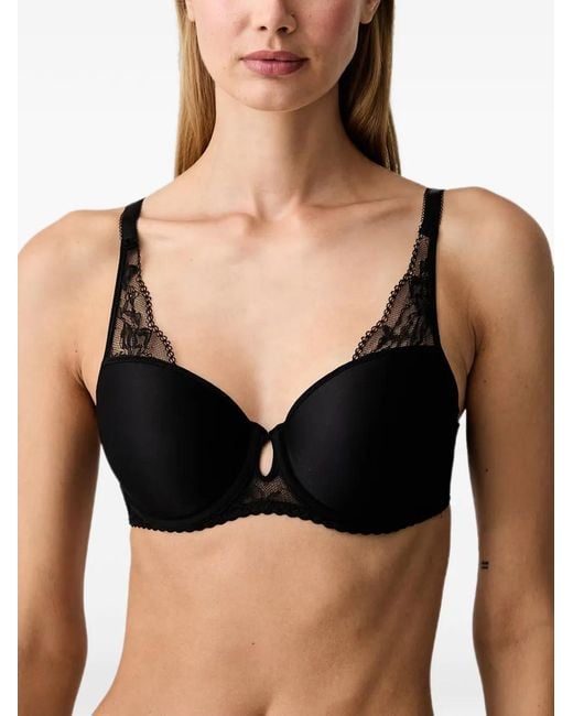 Chantelle Black Kiss Lace-Panelled Underwired Bra
