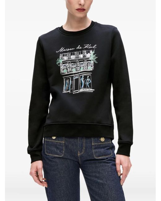 Karl Lagerfeld Black Paris Store Sweatshirt mit Zeichnungs-Print