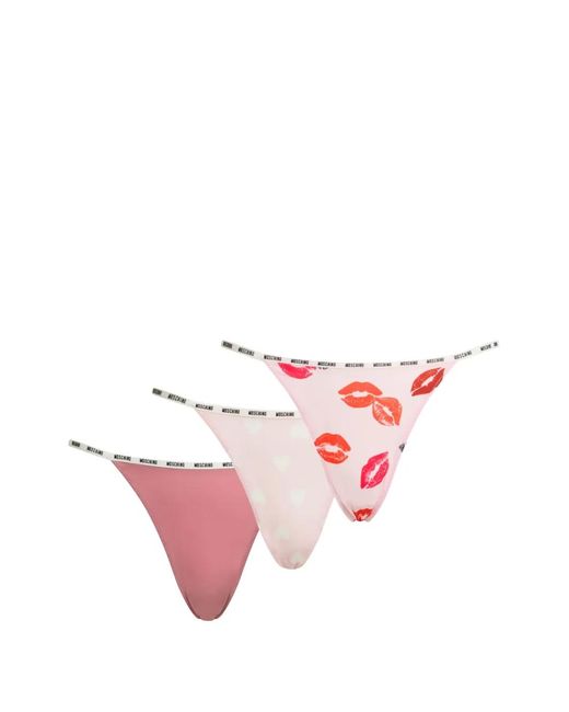 Moschino Pink Set Of Three Microfiber Thongs