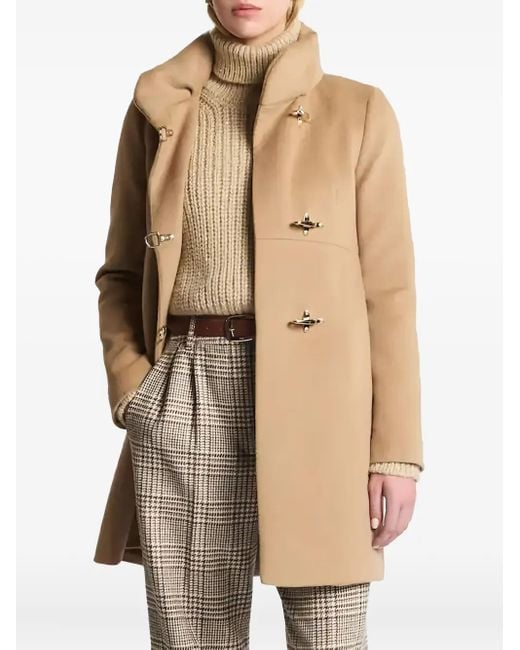 Fay Natural High-Neck Toggle-Fastening Coat