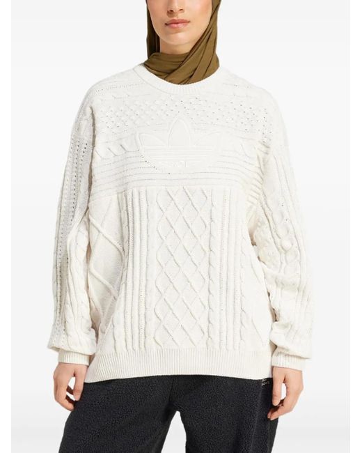 Adidas White Cable-Knit Sweater
