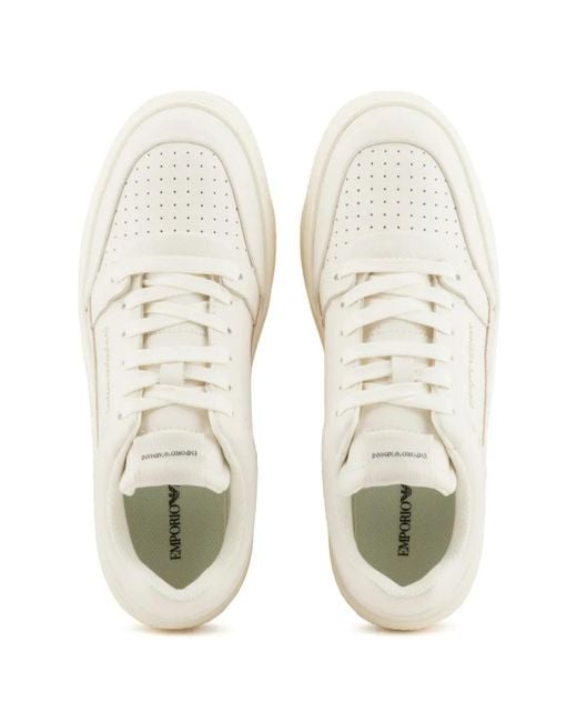 Emporio Armani Leren Sneakers Met Logo-Reliëf in het White