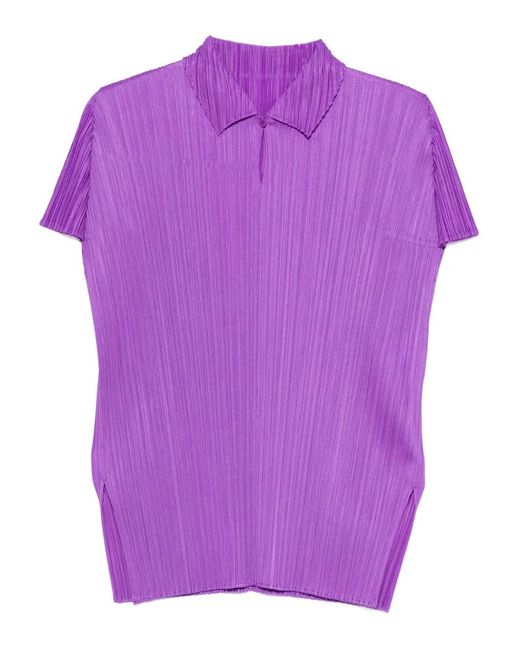 Pleats Please Issey Miyake Polo À Col Plissé in Purple | Lyst
