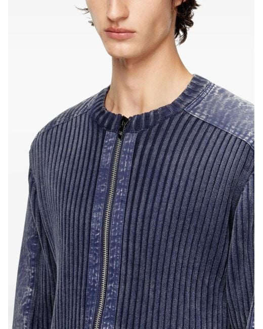 DIESEL Blue Ribbed Zip-Up Cardigan for men