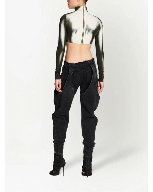 Balmain Black Spray Paint Effect Cropped Top