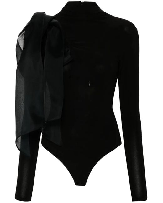 Atu Body Couture Black Draped-Detail Bodysuit