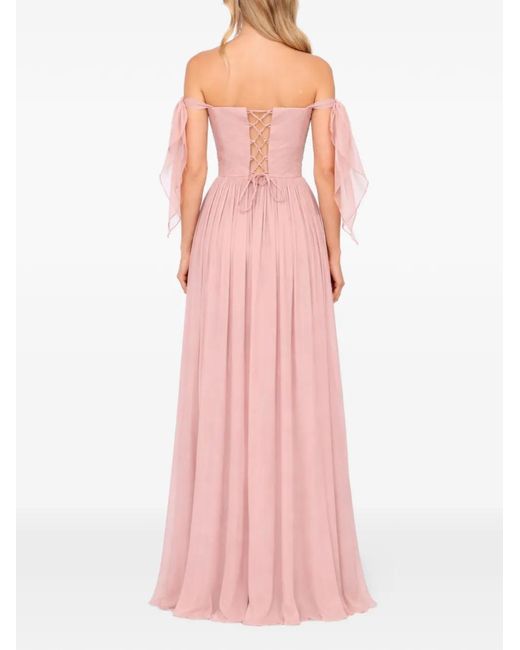 ROSERRY Pink Elizabeth Lace-Up Off-The-Shoulder Dress