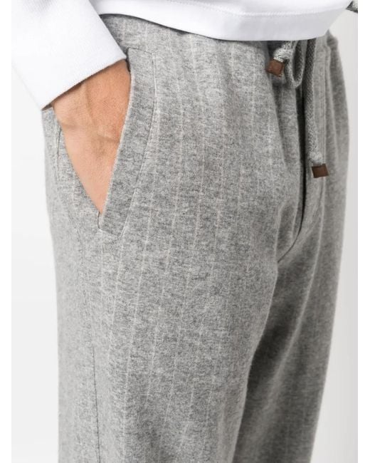 Brunello Cucinelli Gray Striped Cashmere-blend Track Pants for men