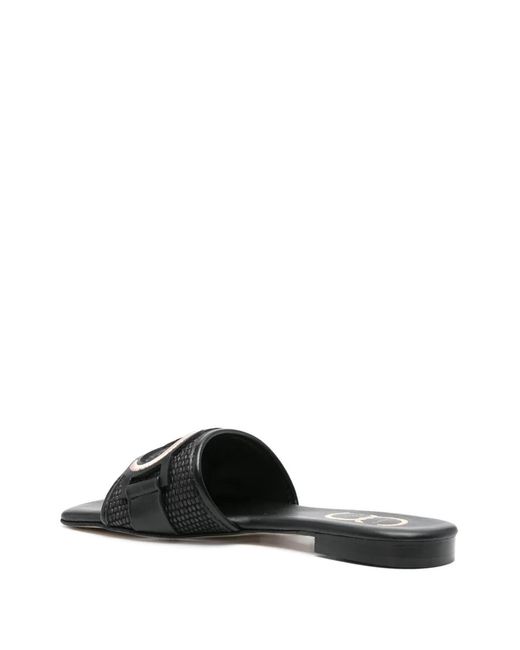 Casadei Black Logo-Patch Round-Toe Sandals
