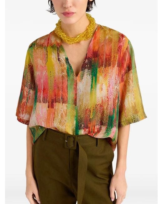 Momoní Orange Organ Printed Habutai Blouse