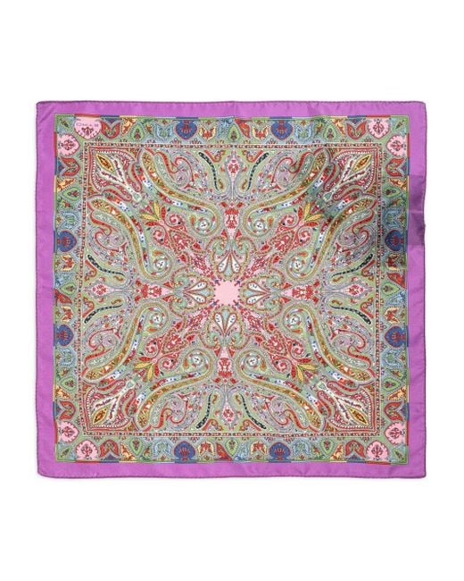 Etro Purple Paisley-Pattern Silk Scarf for men