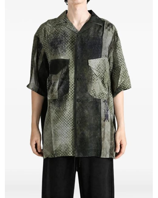 Ziggy Chen Green Patchwork-Effect Short-Sleeve Shirt for men