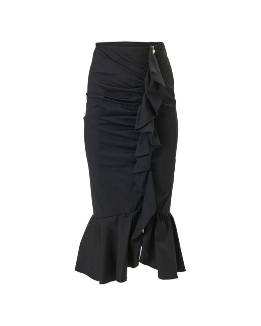 Carolina Herrera Black Ruched Pencil Skirt With Ruffle