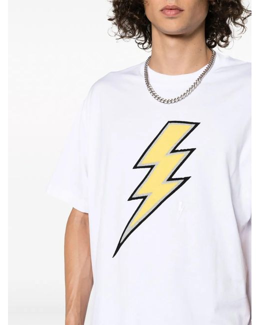 Neil Barrett White Thunderbolt-Embroidered Cotton T-Shirt for men