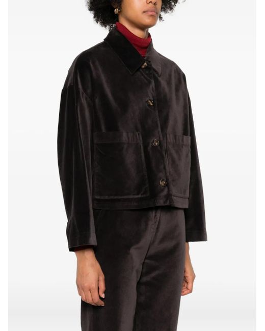 ROSSO35 Black Velvet Patch-Pocket Jacket