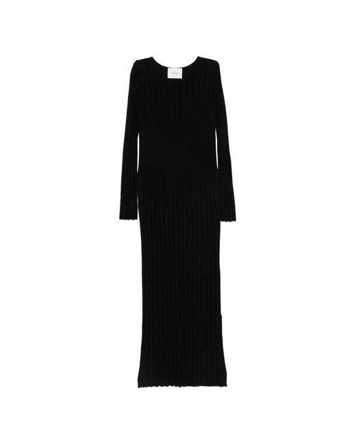 Lisa Yang Black Ribbed-Knit Long-Sleeve Maxi Dress