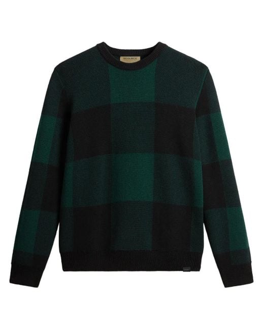 Woolrich Green Check-Pattern Virgin Wool Sweater for men