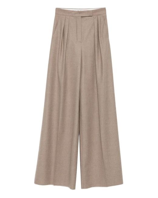 Max Mara Kasjmier Broek Met Geplooide Voorkant in het Natural