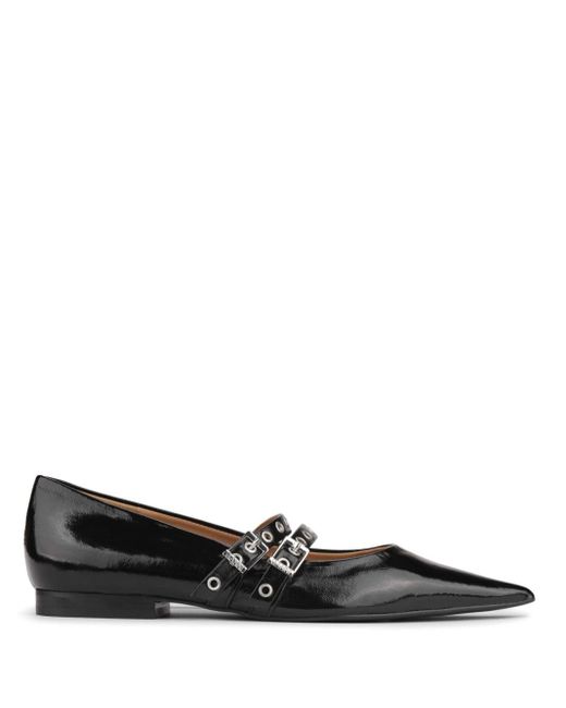 Ganni Black Pointed-Toe Synthetic Leather Ballet Flats