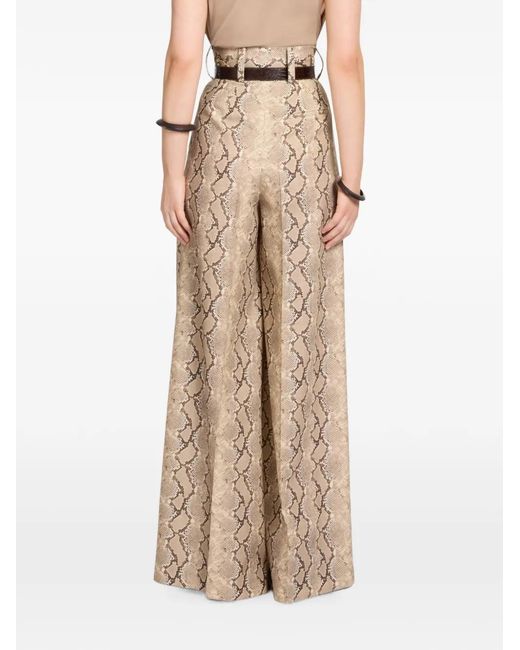 Elie Saab Natural Pantalon En Laine Vierge À Imprimé Peau De Python